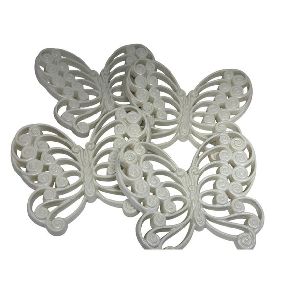 Set of 4 Vintage HOMCO Butterfly Wall Plaques White Swirl Plastic MCM Decor 5.5" - Picture 1 of 7